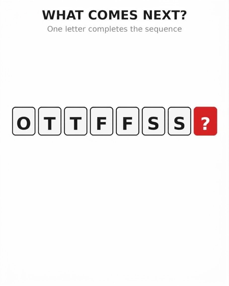 Letter sequence O T T F F S S, what comes next?
